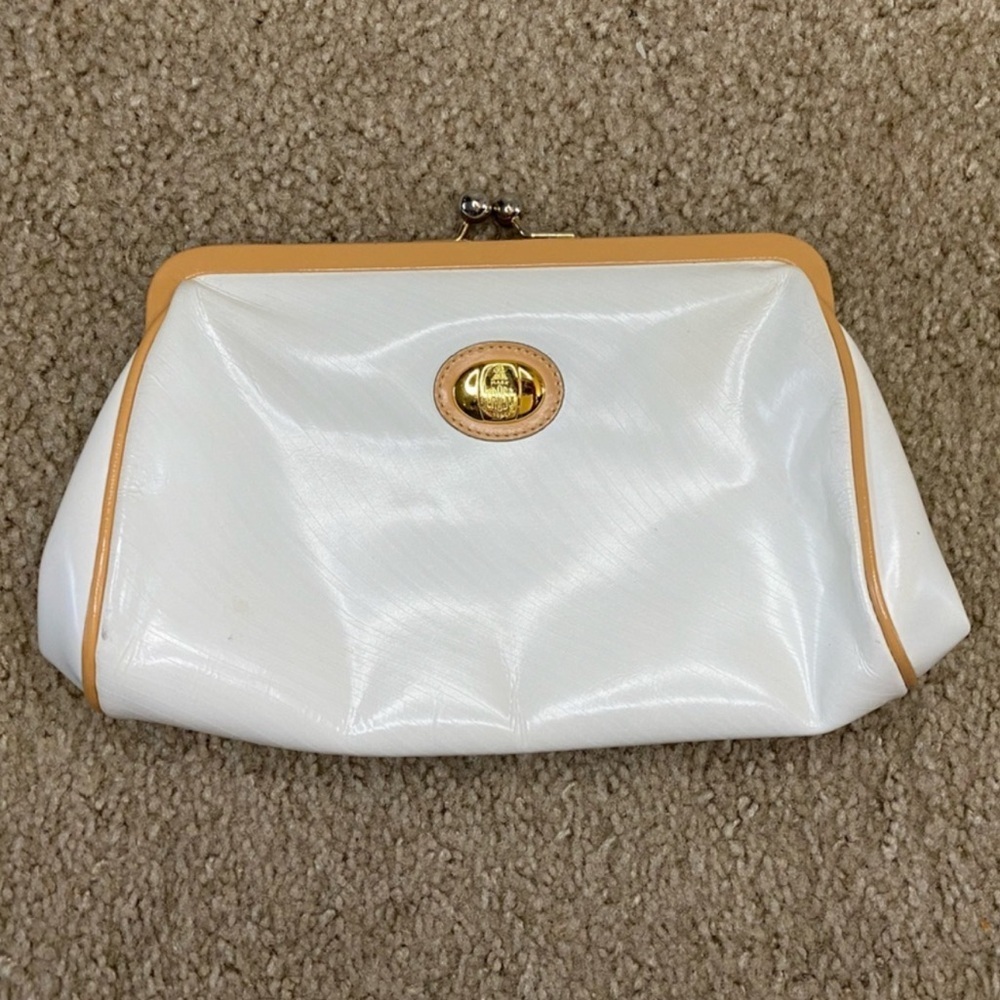 Mark Cross White And Tan Trim Clutch
